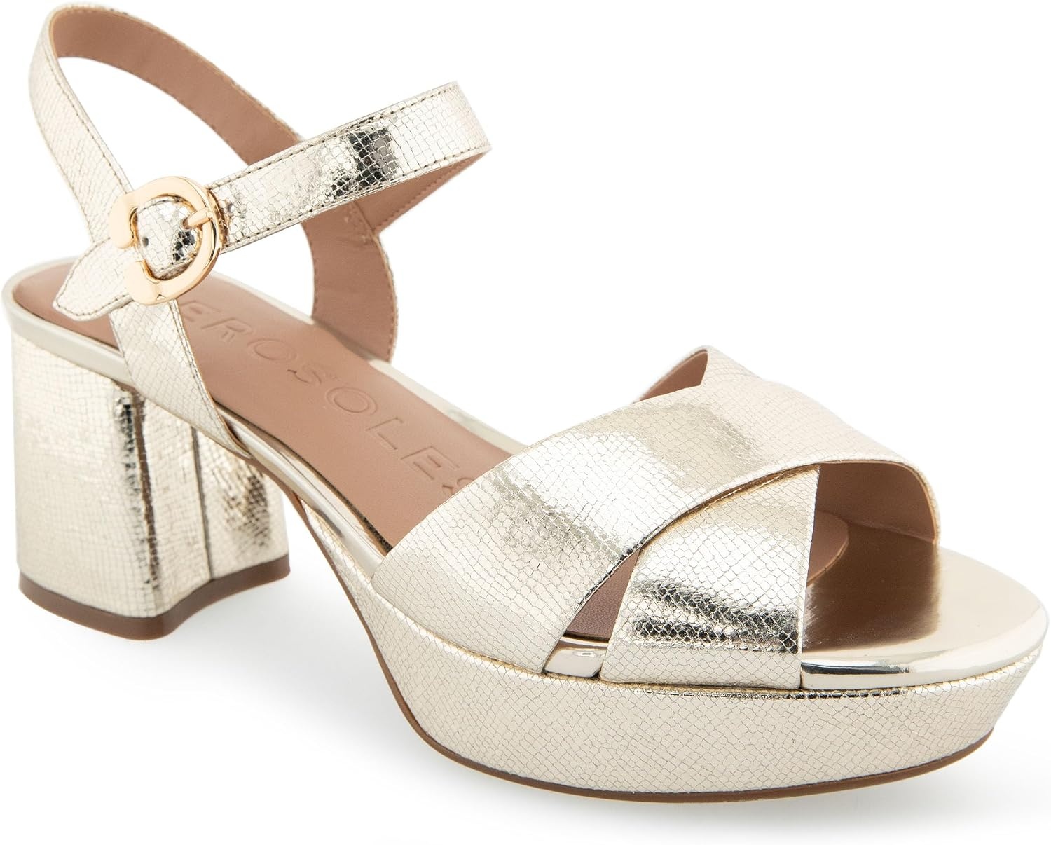 Aerosoles Women’s Cosmos Heeled Sandals(Soft Gold Leather)