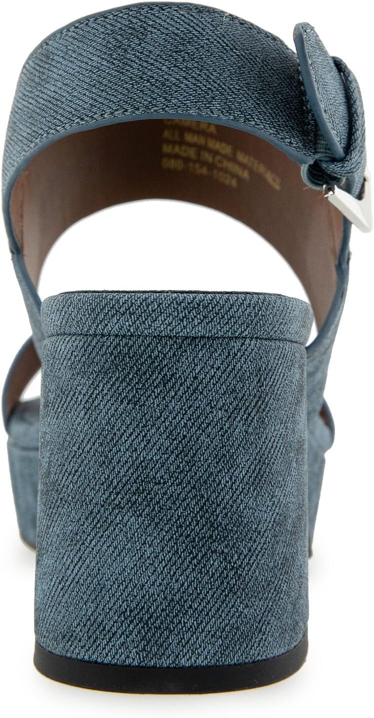 Aerosoles Women’s Camilia Platform Sandal(Blue Jean Denim Textured Faux Leather)