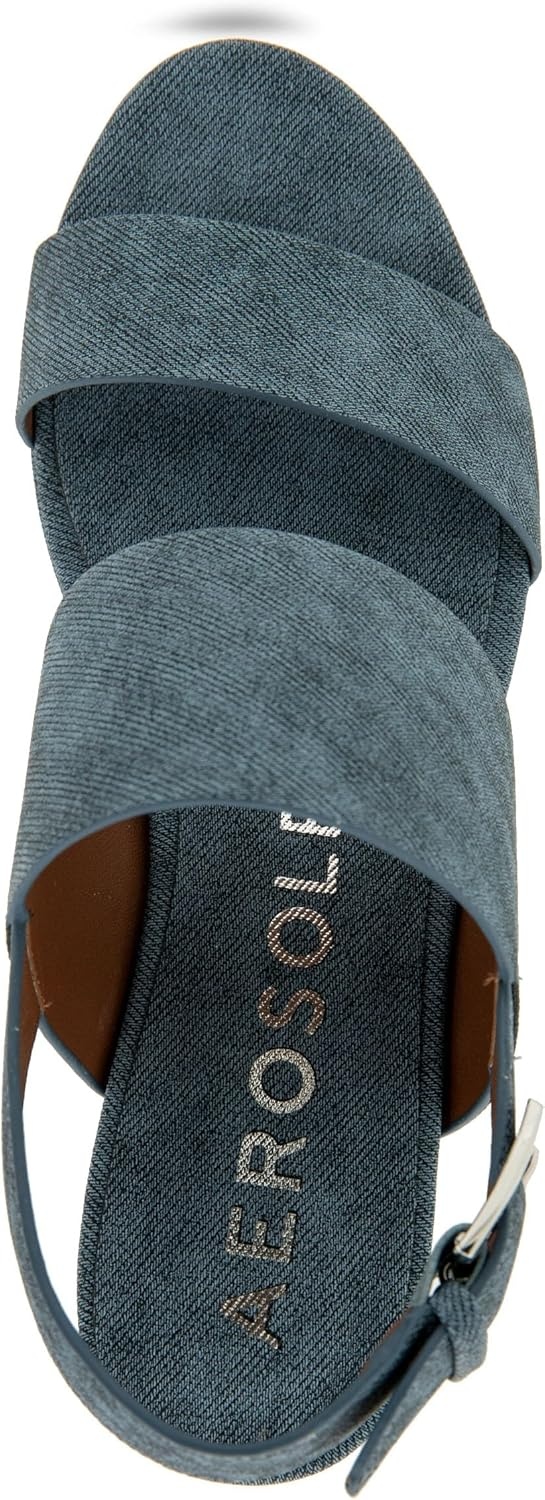 Aerosoles Women’s Camilia Platform Sandal(Blue Jean Denim Textured Faux Leather)
