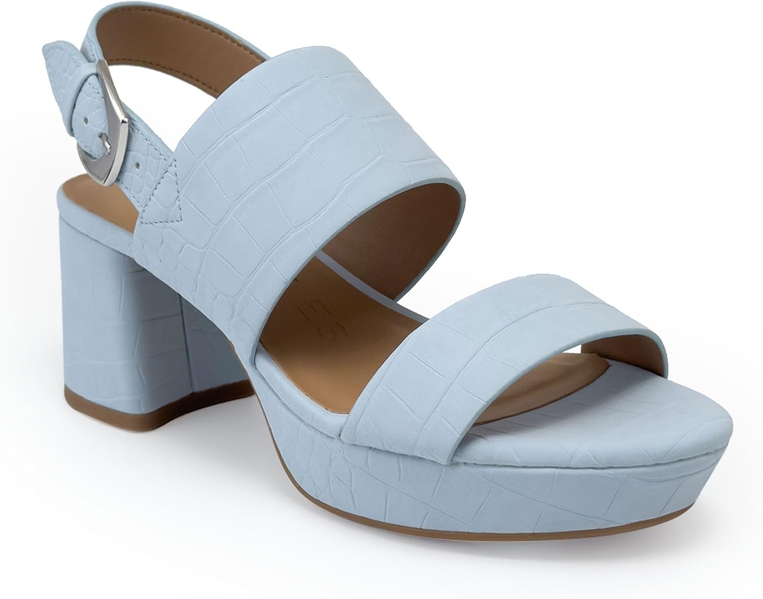 Aerosoles Women’s Camilia Platform Sandal(Pale Blue Croc Faux Nubuck)