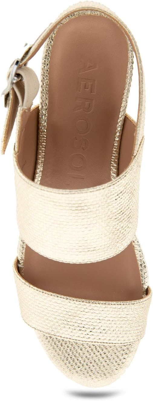Aerosoles Women’s Camera Platform Sandal(Soft Gold Canvas)