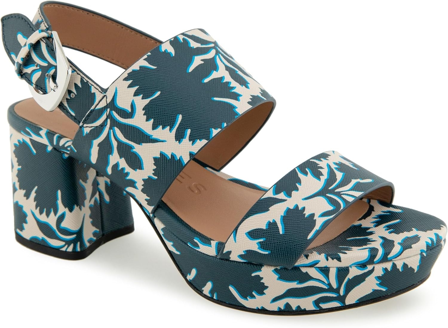 Aerosoles Women’s Camilia Platform Sandal(Navy/Eggnog Printed Floral Faux Leather)