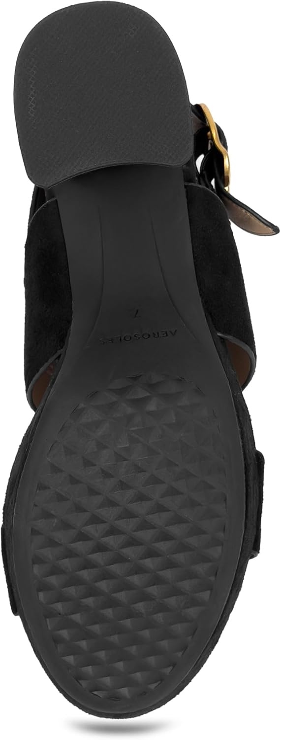 Aerosoles Women’s Camera Platform Sandal(Black Faux Suede)