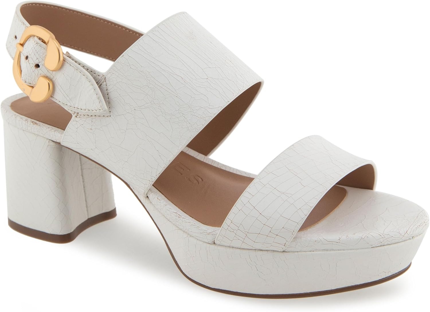 Aerosoles Women’s Camera Platform Sandal(White Crackled Leather)