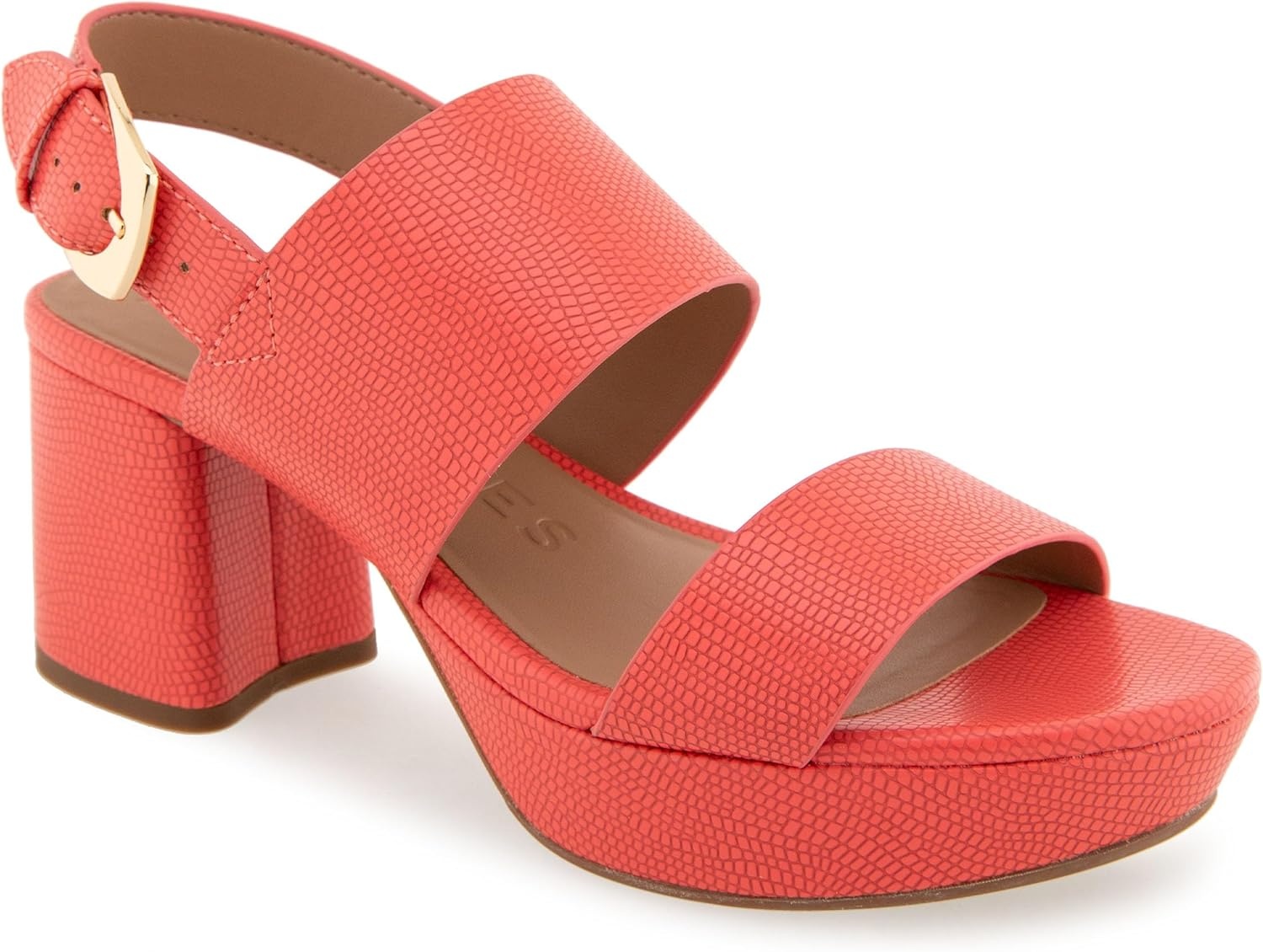 Aerosoles Women’s Camilia Platform Sandal(Coral Lizard Embossed Faux Leather)