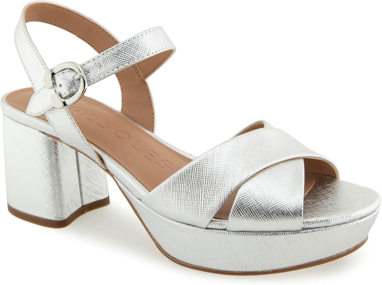 Aerosoles Women’s Cosmos Heeled Sandals(Silver Metallic Textured Faux Leather)