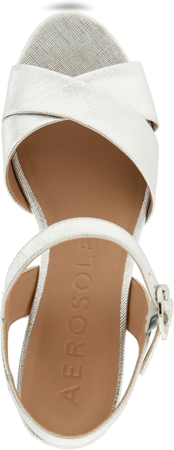 Aerosoles Women’s Cosmos Heeled Sandals(Silver Metallic Textured Faux Leather)