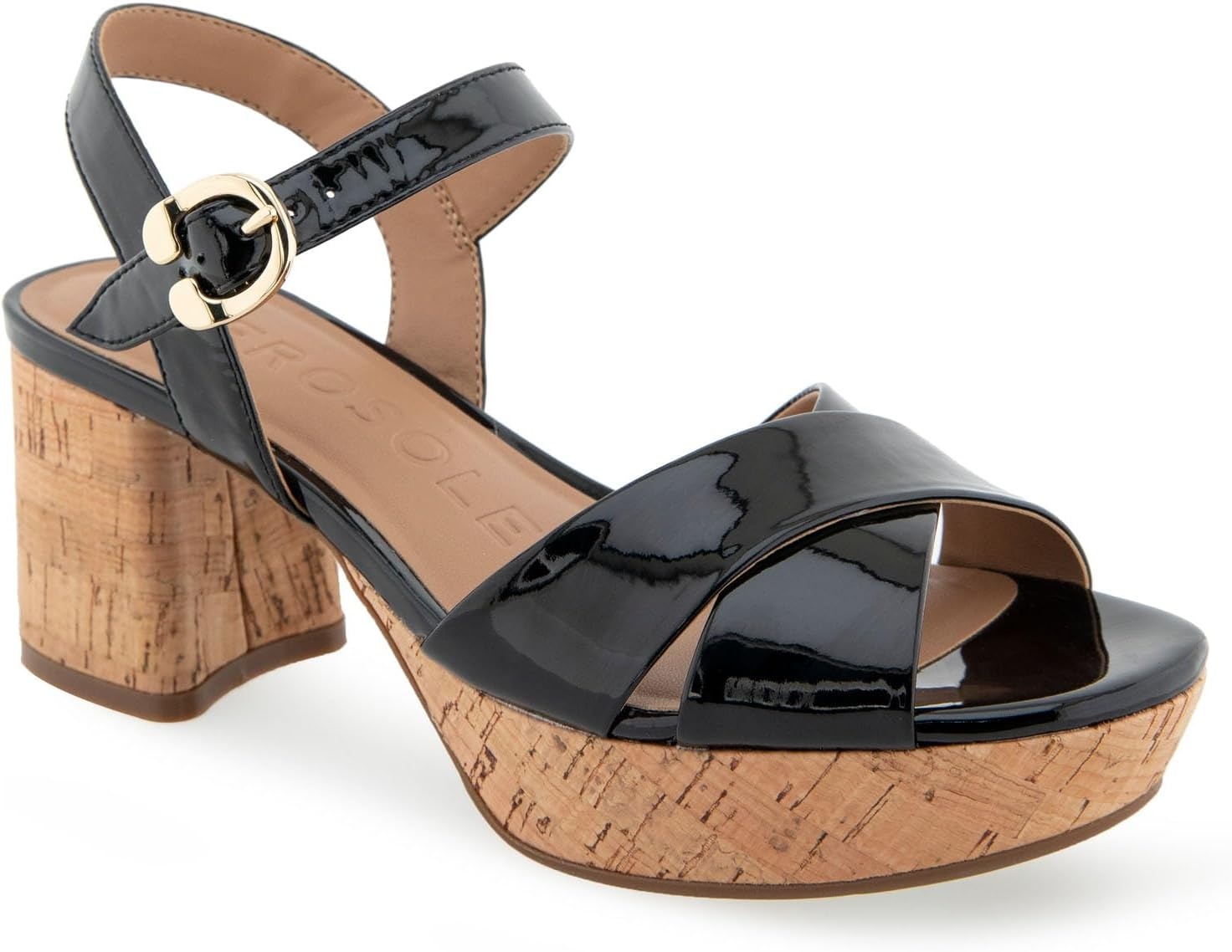 Aerosoles Women’s Cosmos Heeled Sandals(Black Patent Pu)