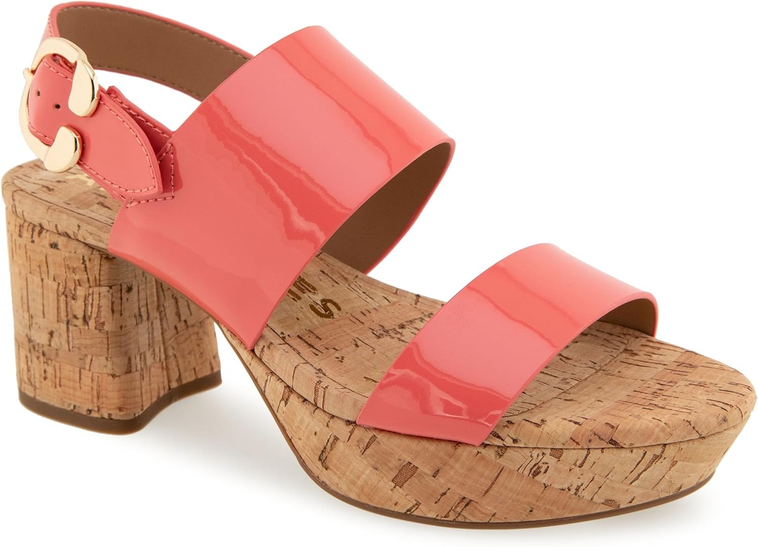 Aerosoles Women’s Camera Platform Sandal(Coral Patent Faux Leather With Cork Heel)