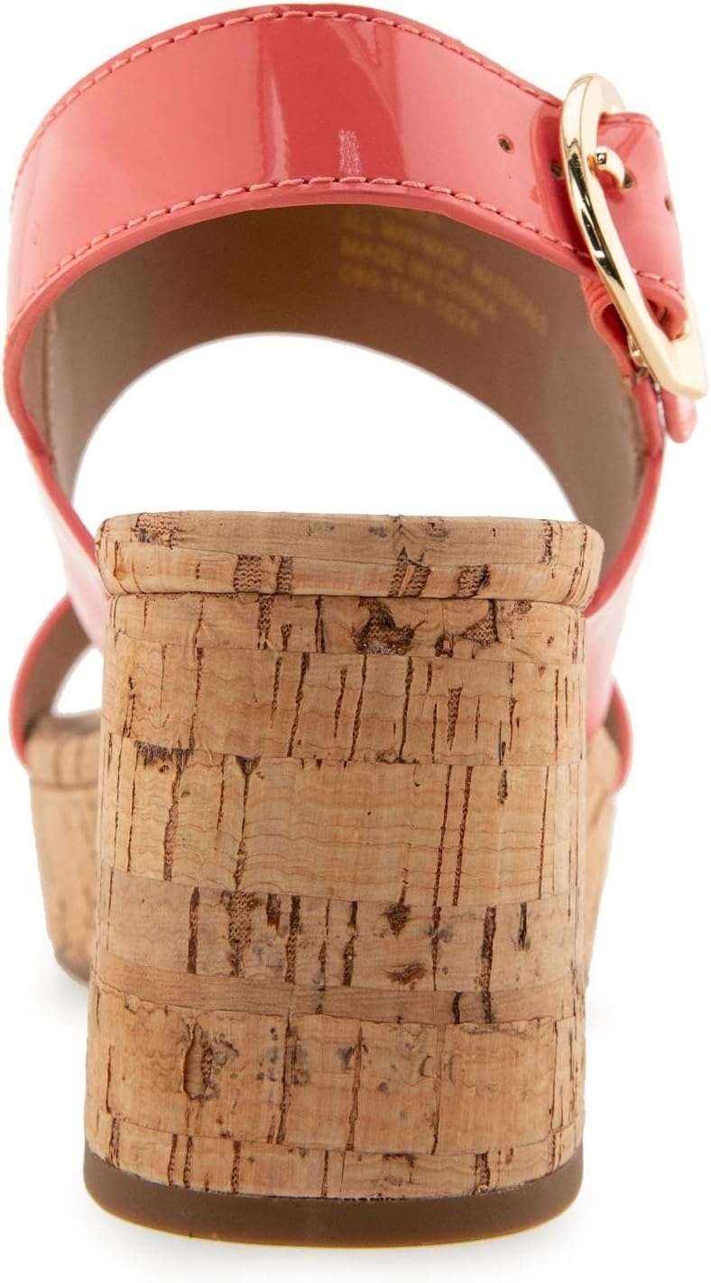 Aerosoles Women’s Camera Platform Sandal(Coral Patent Faux Leather With Cork Heel)