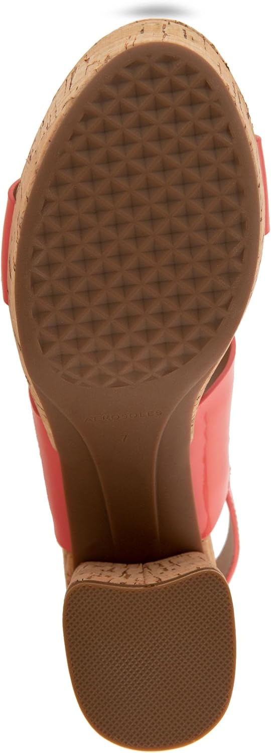 Aerosoles Women’s Camera Platform Sandal(Coral Patent Faux Leather With Cork Heel)