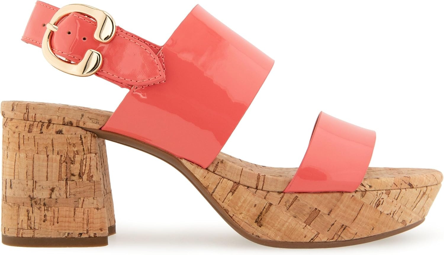 Aerosoles Women’s Camera Platform Sandal(Coral Patent Faux Leather With Cork Heel)