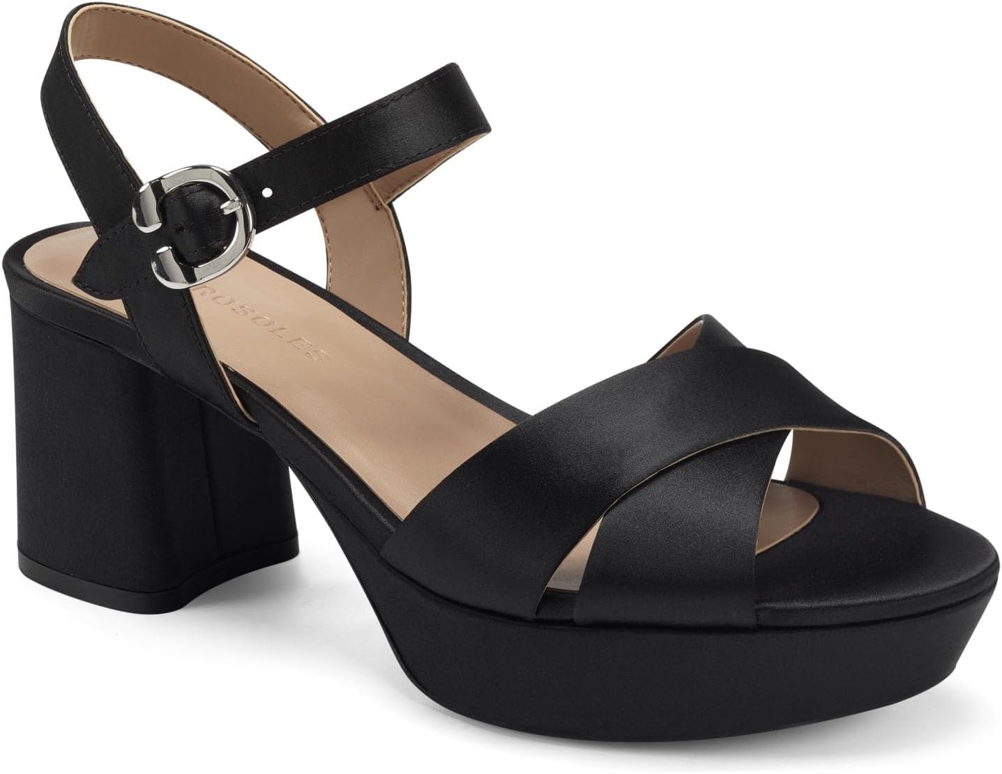 Aerosoles Women’s Cosmos Heeled Sandals(Black Satin)