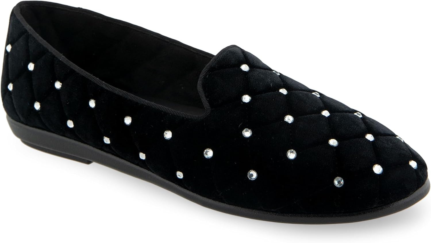 Aerosoles Women’s Betunia Slip-On Loafer with Memory Foam Footbed(Black Quilted Velvet)