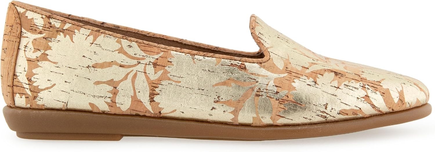 Aerosoles Women’s Betunia Slip-On Loafer with Memory Foam Footbed(Natural Cork/Gold Floral)