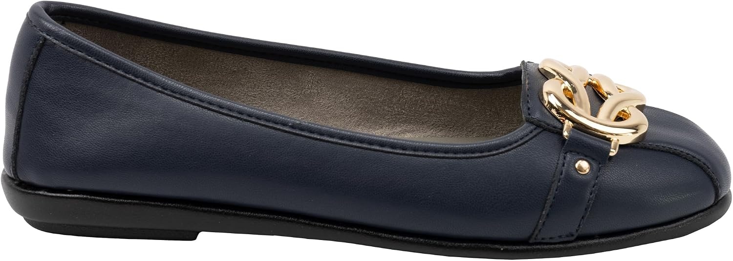 Aerosoles Women’s Big Bet Flats(Navy Soft Faux Leather)