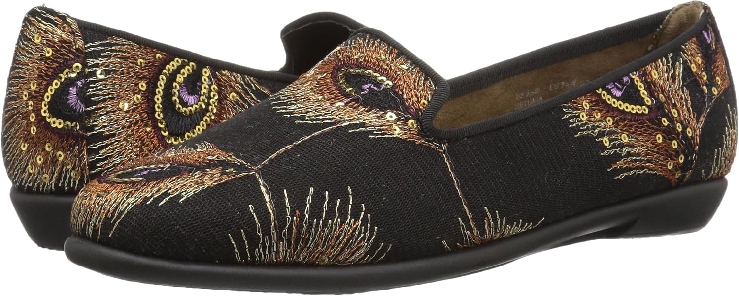 Aerosoles Women’s Betunia Slip-On Loafer with Memory Foam Footbed(Black Metal Feather)