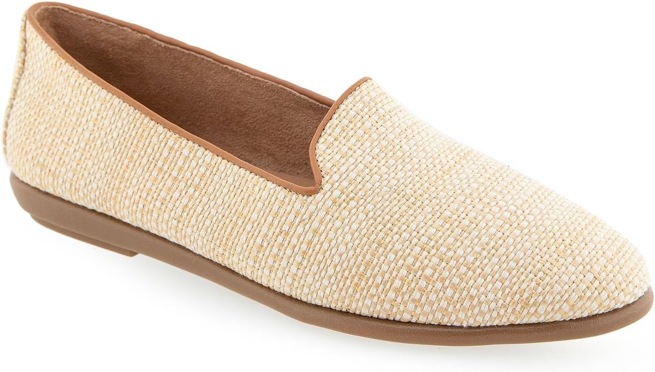 Aerosoles Women’s Betunia Slip-On Loafer with Memory Foam Footbed(Natural Raffia)