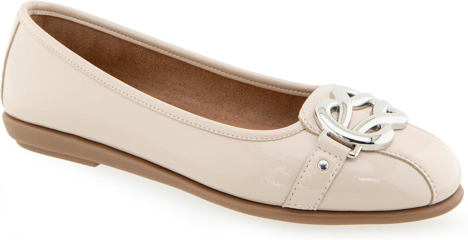 Aerosoles Women’s Big Bet Flats(Stone Crinkle Patent Pu)