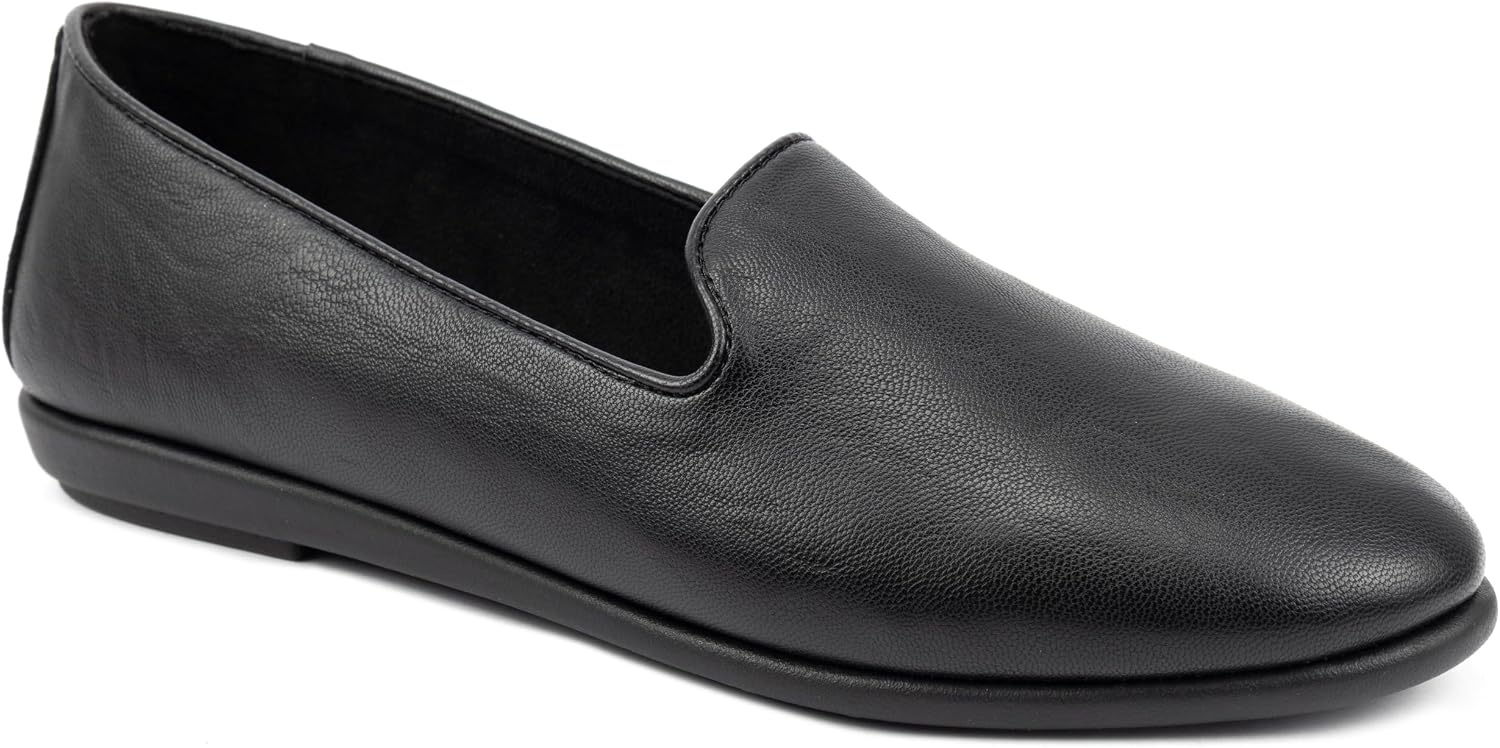 Aerosoles Women’s Betunia Slip-On Loafer with Memory Foam Footbed(Black Super Soft Faux Leather)