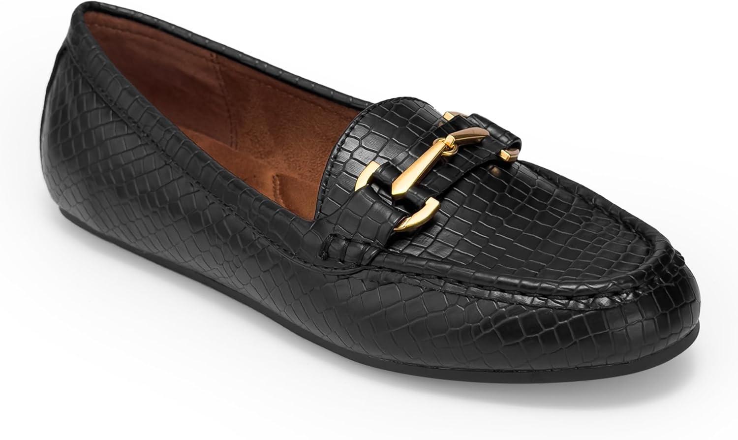 Aerosoles Women’s Day Drive(Black Mini Embossed Croc Faux Leather)