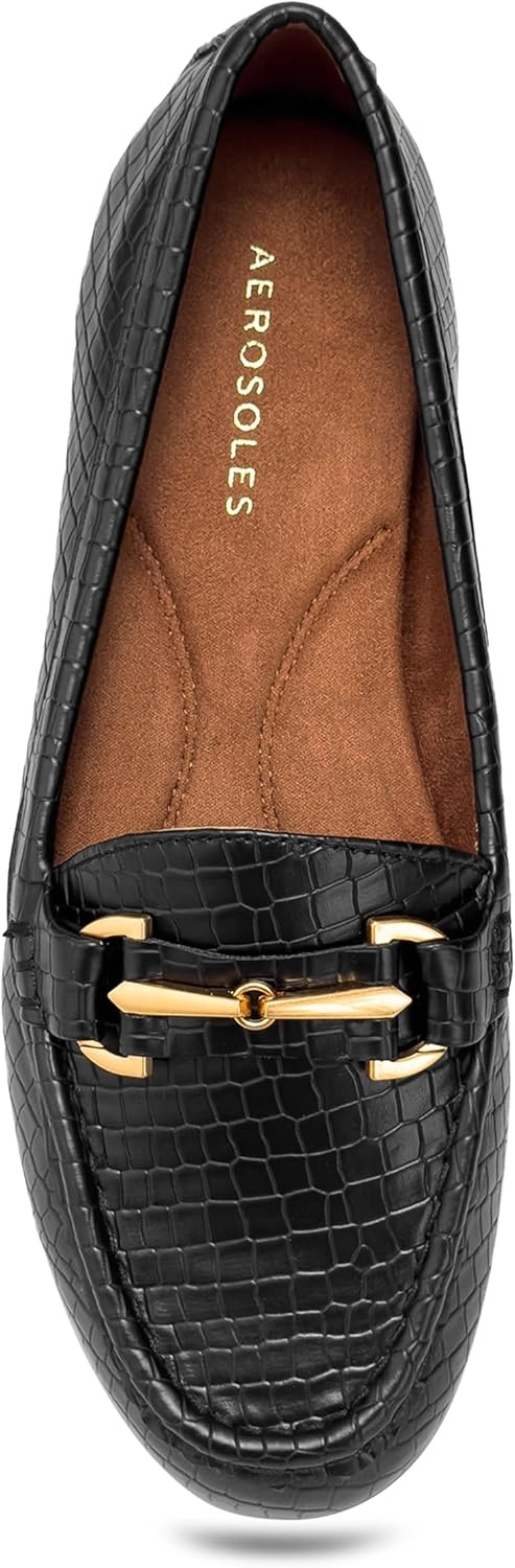 Aerosoles Women’s Day Drive(Black Mini Embossed Croc Faux Leather)